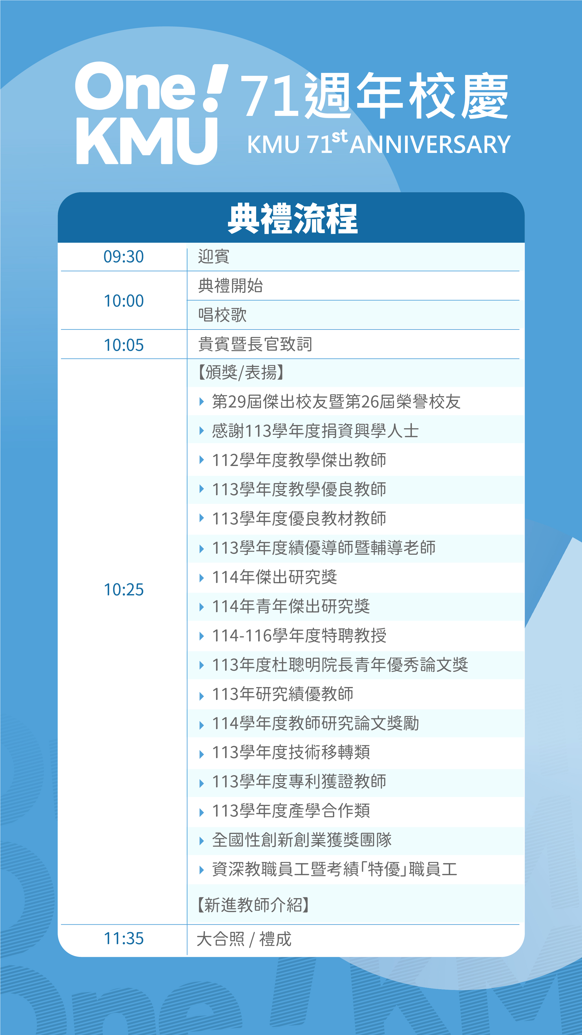 KMU71典禮活動議程